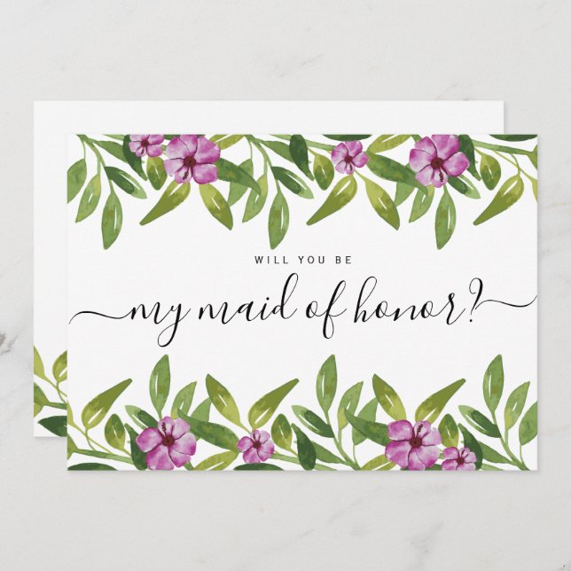 Invitation Aquarelle, tu seras ma servante d'honneur (Devant / Derrière)