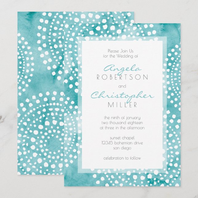 Invitation Aquarelle turquoise Bali Boho Mariage (Devant / Derrière)