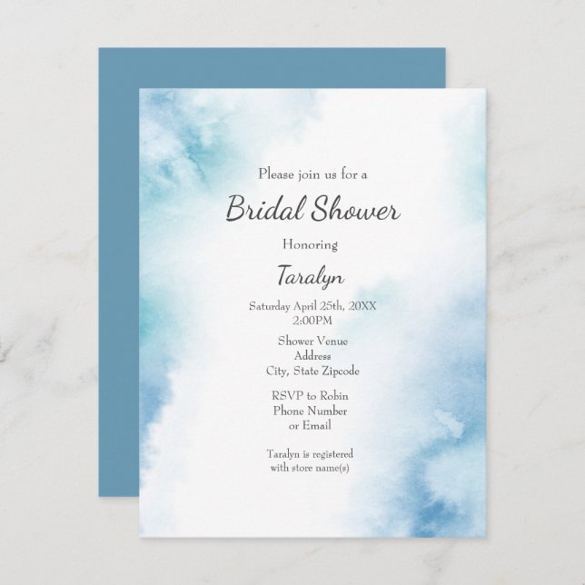 Invitation Aquarelle Turquoise bleue Cadre Abstrait (Devant / Derrière)