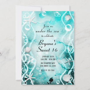 Invitation Aquarelle Turquoise écorce sous la mer douce 16