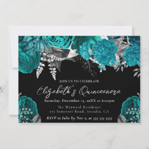 Invitation Aquarelle Turquoise et Rose argentée Quinceanera