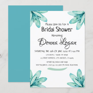 Invitation Aquarelle Turquoise Floral Fête des mariées person