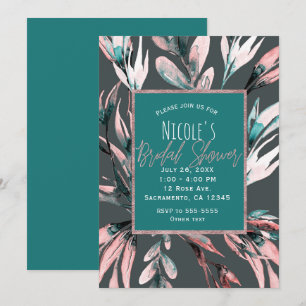 Invitation Aquarelle turquoise gris de corail Fête des mariée