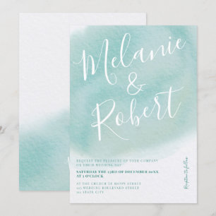 Invitation Aquarelle turquoise moderne mariages initiales