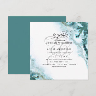 Invitation Aquarelle Turquoise moderne Moss Agate BarefootBri