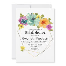 Aquarelle Turquoise Orange Jaune Rose Floral Or