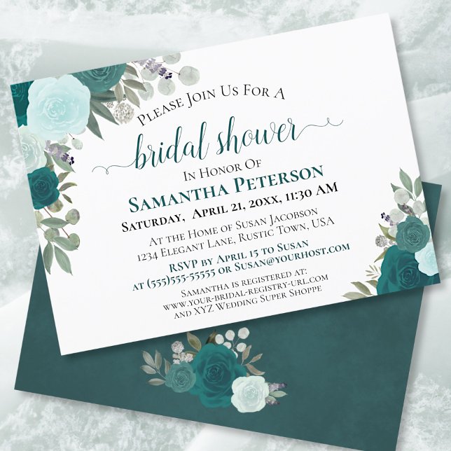 Invitation Aquarelle Turquoise rustique Floral Chic Fête des  (Créateur téléchargé)
