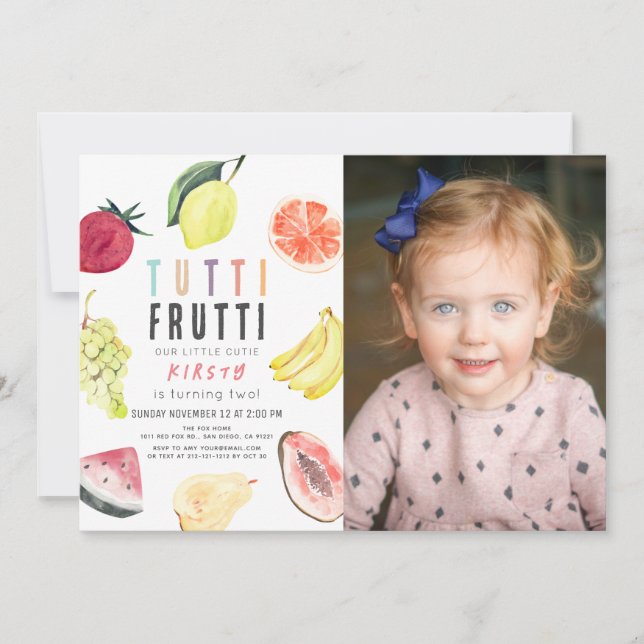 Invitation Aquarelle Tutti Frutti Fruit 2e anniversaire Photo (Devant)