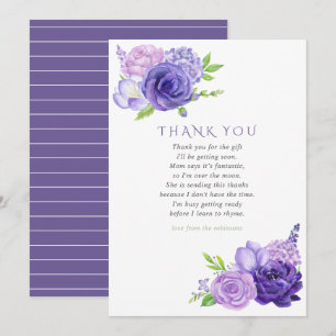 Invitation Aquarelle ultra violet Baby shower Floral Merci