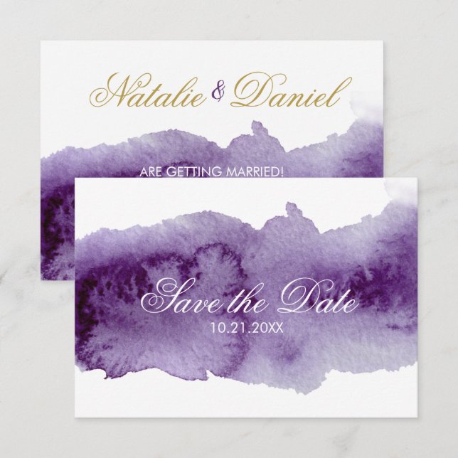 Invitation Aquarelle Ultra Violet Enregistrer La Date (Devant / Derrière)