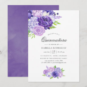 Invitation Aquarelle Ultra Violet Floral Quinceañera