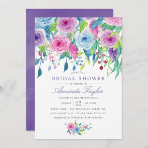 Invitation Aquarelle ultra violette Fête des mariées florale