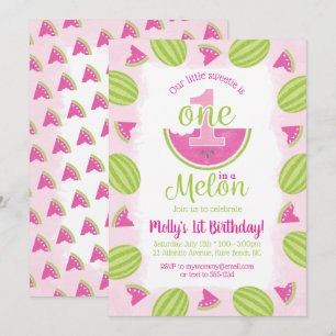 Invitation Aquarelle un dans un Melon 1er Anniversaire rose