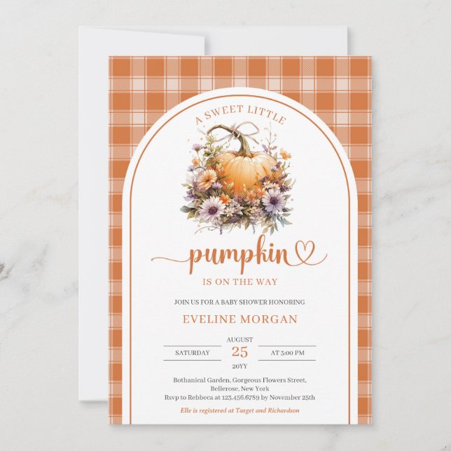 Invitation Aquarelle Un doux petit citrouille plaid automne (Devant)