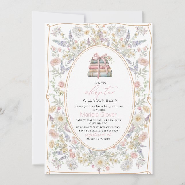 Invitation Aquarelle Un nouveau chapitre commence Baby shower (Devant)