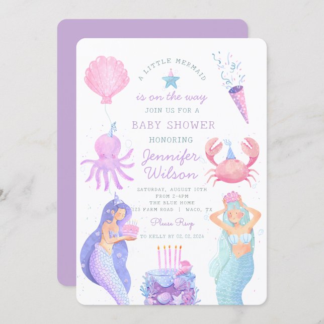 Invitation Aquarelle Un petit Baby shower de sirène (Créateur téléchargé)