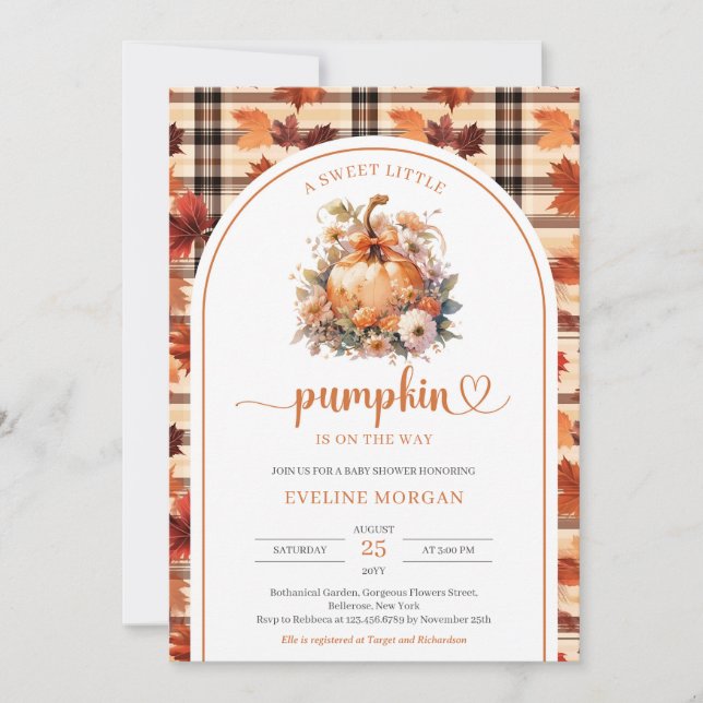 Invitation Aquarelle Une douce petite fille citrouille automn (Devant)