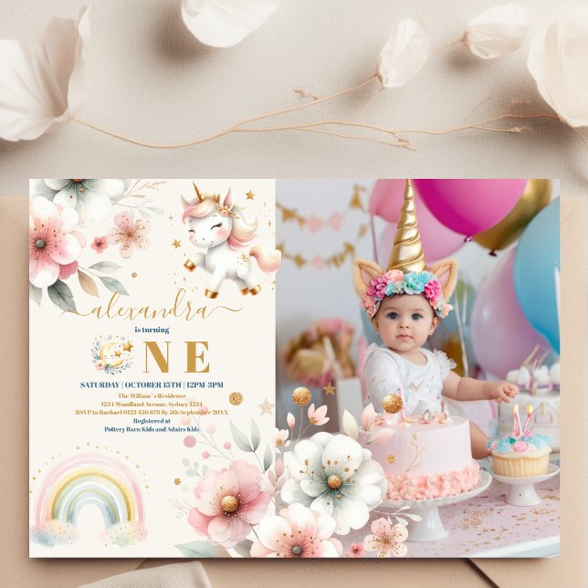 Invitation Aquarelle Unicorne Aquarelle Girl photo d'annivers (Créateur téléchargé)