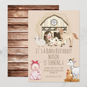 Invitation Aquarelle Vache Grange Animaux Ferme Anniversaire