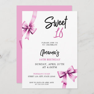 Invitation Aquarelle Vaches roses Coquette Sweet 16 Anniversa