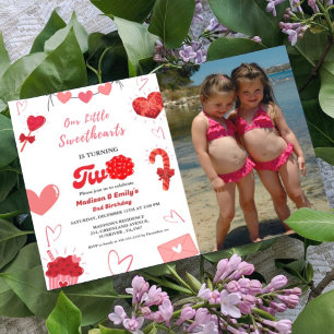 Invitation Aquarelle Valentine coeur Twin Girls 2e anniversai