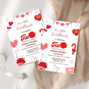 Invitation Aquarelle Valentine coeur Twin Girls 2e anniversai