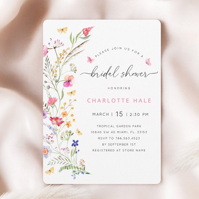 Invitation Aquarelle végétale florale Fête des mariées rose (Créateur téléchargé)