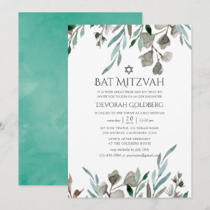 Invitation Aquarelle végétation rustique hiver Bar Mitzvah
