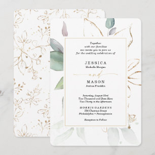 Invitation Aquarelle Verdure avec Sage et Mariage Or Inv
