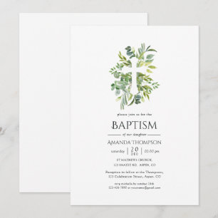 Invitation Aquarelle Verdure Baptême ou baptême