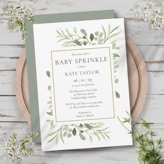 Invitation Aquarelle Verdure Bébé Parsemer Sexe Neutre (Watercolour Greenery Baby Sprinkle Gender Neutral Invitation)