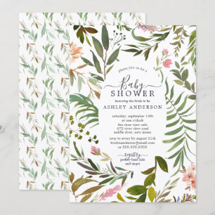 Invitation Aquarelle Verdure Cadre Baby shower botanique