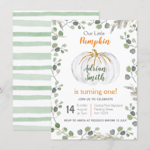 Invitation Aquarelle Verdure Citrouille 1er anniversaire