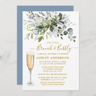 Invitation Aquarelle Verdure Dusty Bleu Brunch Bubbly Or