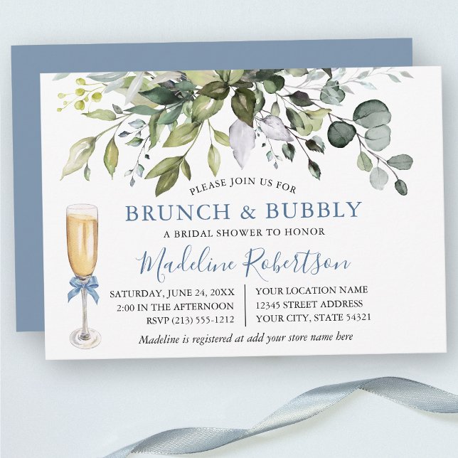 Invitation Aquarelle Verdure Dusty Blue Bridal Brunch (Customize to change text color, text style or color of back of card.)