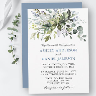 Invitation Aquarelle Verdure Dusty Blue Mariage