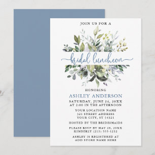 Invitation Aquarelle Verdure Dusty Blue Script Luncheon