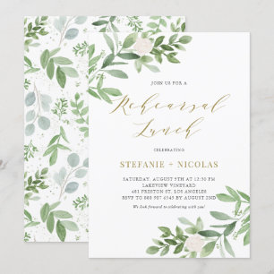 Invitation Aquarelle Verdure et Fleurs Déjeuner de répétition