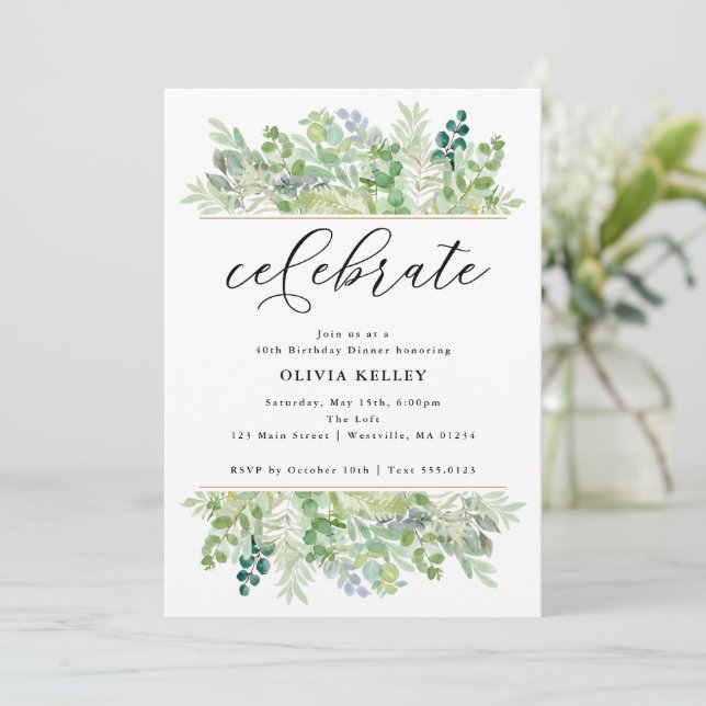 Invitation Aquarelle Verdure et Foliage Frontière Célébrer (Debout devant)