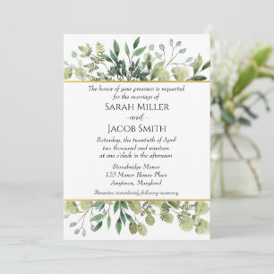 Invitation Aquarelle Verdure et Mariage botanique or