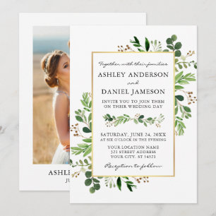 Invitation Aquarelle Verdure Eucalyptus Gold Photo Mariage