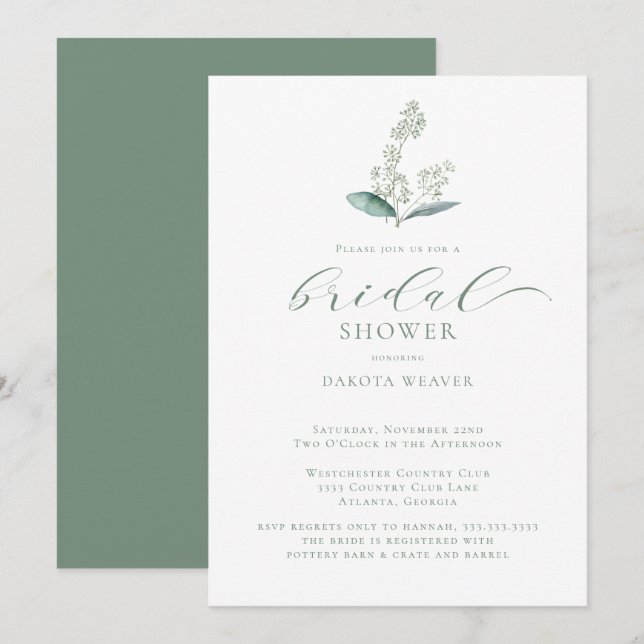 Invitation Aquarelle Verdure Fête des mariées simple (Devant / Derrière)
