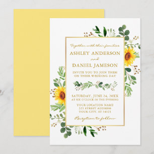Invitation Aquarelle Verdure Fleurs de soleil Mariage cadre o