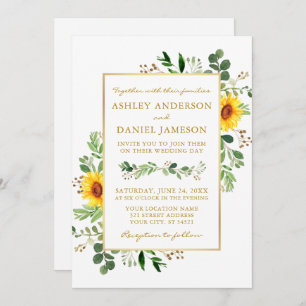 Invitation Aquarelle Verdure Fleurs de soleil Photo Mariage o