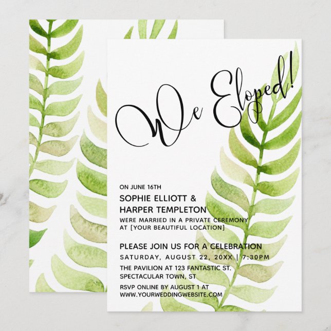 Invitation Aquarelle Verdure Nous Avons Été ! Après-Mariage (Devant / Derrière)