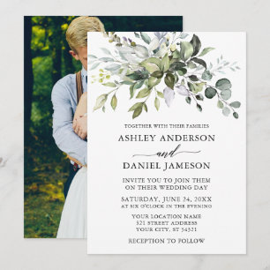 Invitation Aquarelle Verdure Photo Calligraphie Mariage