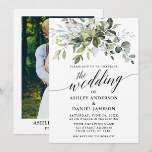 Invitation Aquarelle Verdure Photo Calligraphie Mariage