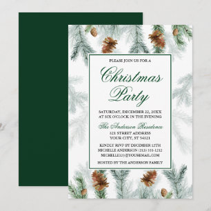 Invitation Aquarelle Verdure Pine Cônes Noël