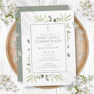 Invitation Aquarelle Verdure Première Communion sainte