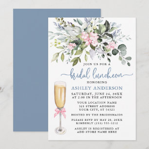 Invitation Aquarelle Verdure rose Dusty Blue Bridal Déjeuner